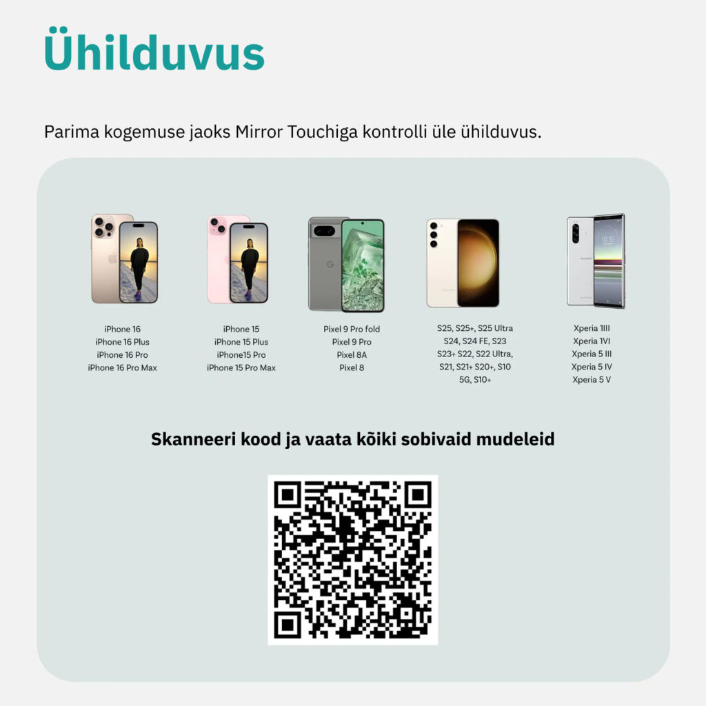Ühilduvus. Parima kogemuse jaoks Mirror Touchiga kontrolli üle ühilduvus.