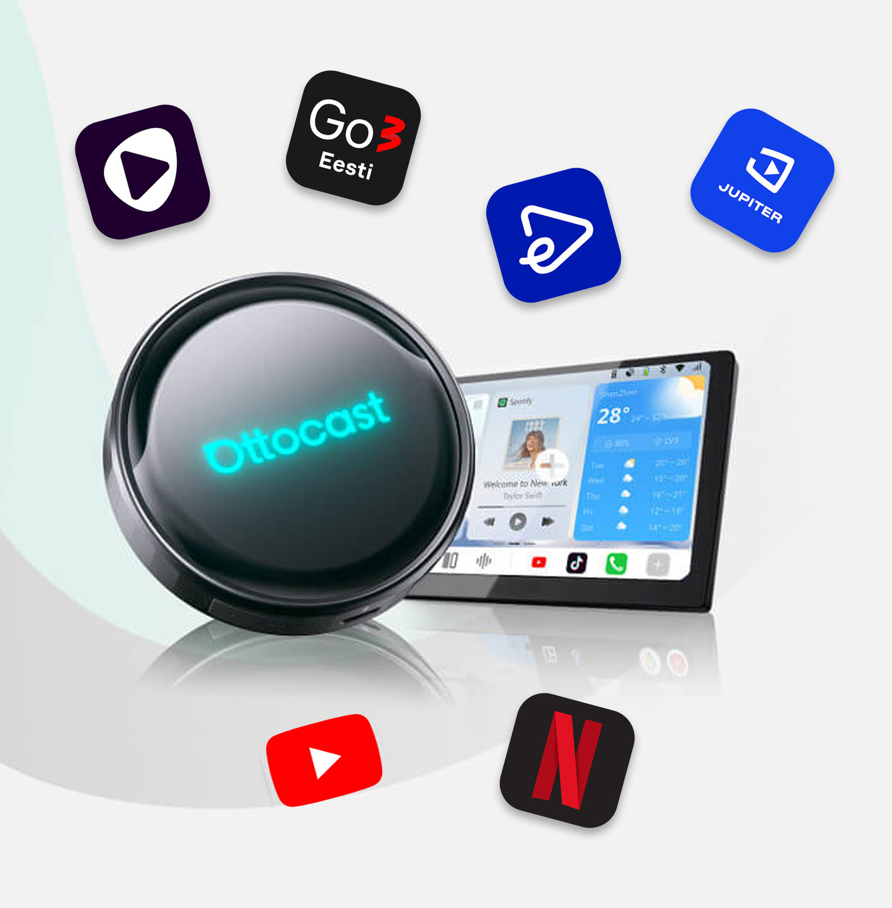 OttoAibox P3 Pro multimeediakeskus, videomängija + juhtmevaba CarPlay ja Android Auto - Image 1