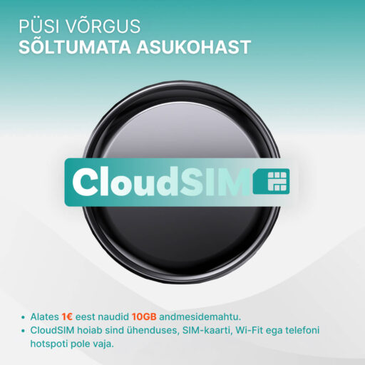Püsi võrgus sõltumata asukohast. Alates 1€ eest naudid 10GB andmeside mahtu. CloudSIM hoiab sind ühenduses, SIM-kaarti, WiFi't ega telefoni hotspoti pole vaja.