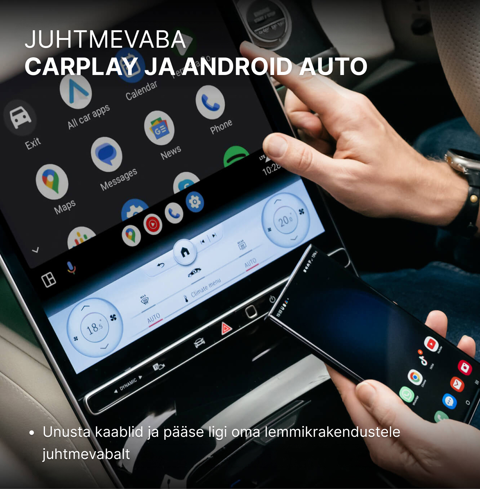 Juhtmevaba CarPlay ja Android Auto. Unusta kaablid ja pääse ligi oma lemmikrakendustele juhtmevabalt.