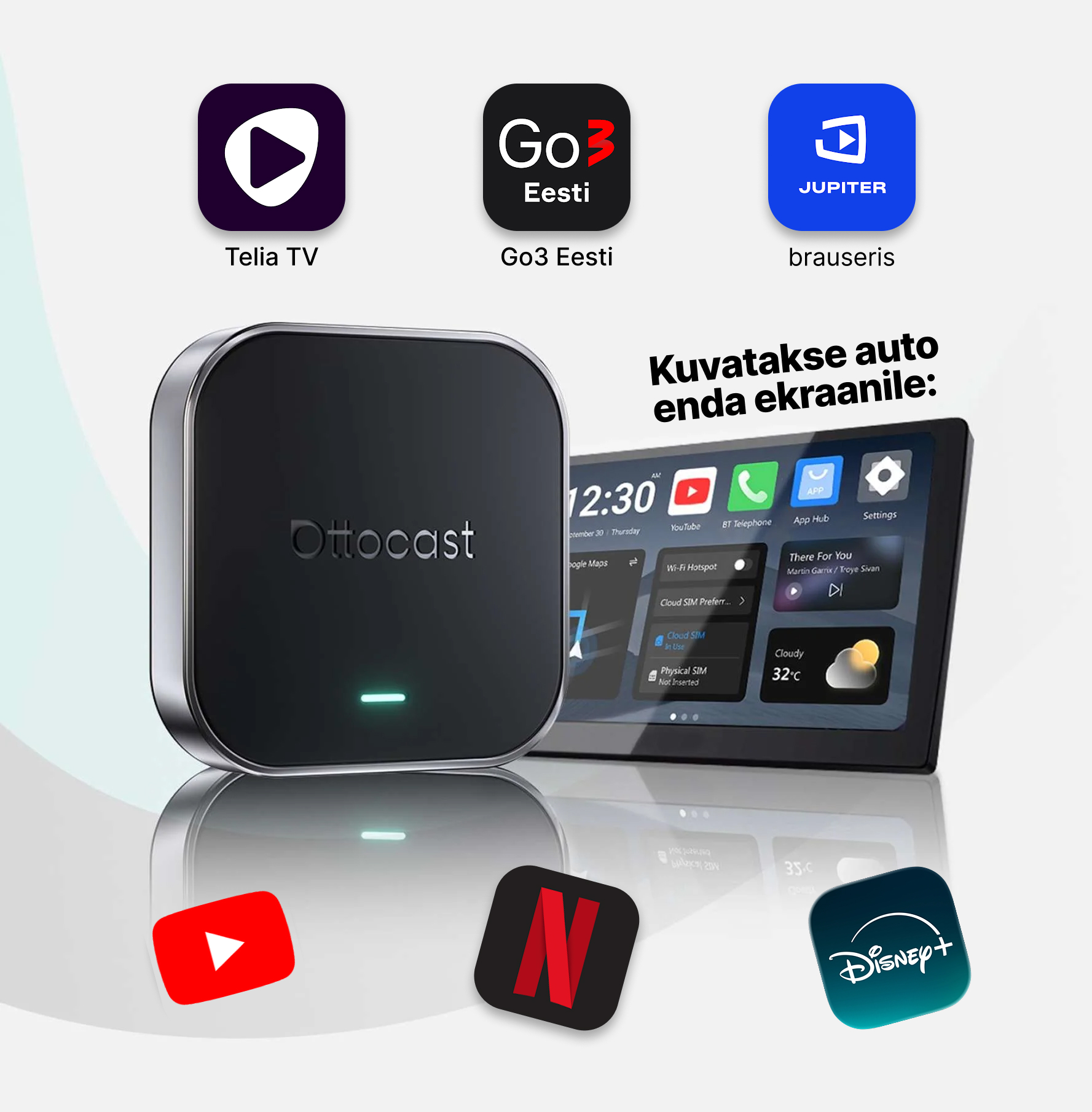 OttoAibox E2 CarPlay AI Box multimeediakeskus, videomängija + juhtmevaba CarPlay ja Android Auto - Image 1