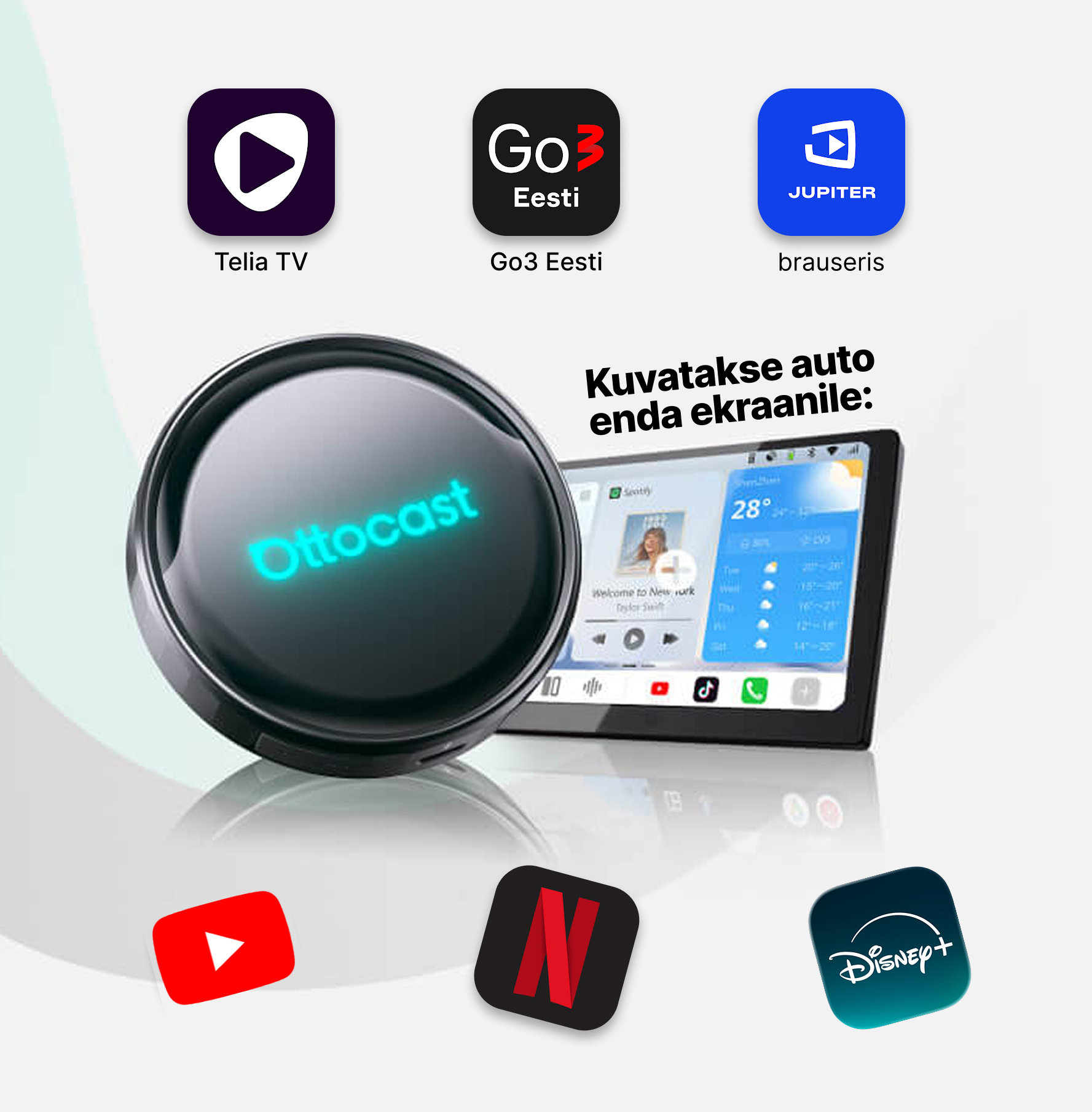 OttoAibox P3 Pro multimeediakeskus, videomängija + juhtmevaba CarPlay ja Android Auto - Image 1
