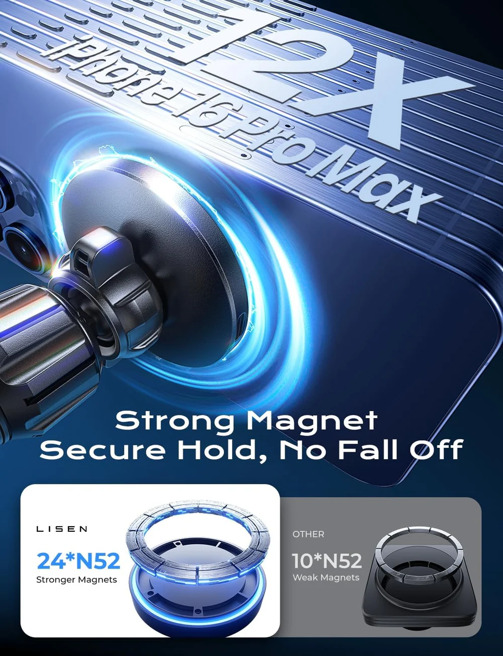 Lisen Strong 15W juhtmevaba laadija autosse, MagSafe magnetkinnitusega, Qi2 - Image 5